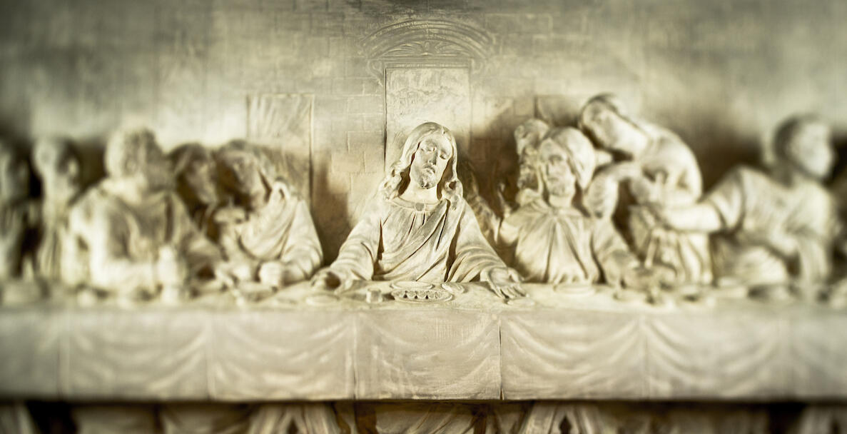 Stonework depicting the Lord's Supper at Messiah Lutheran Church on Monday, June 27, 2015, in St. Louis. LCMS Communications/Erik M. Lunsford